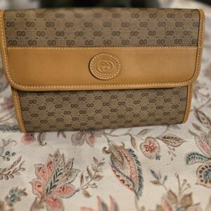 Gucci Tan and Brown Monogram Clutch